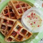 Protein waffles with fruit cereal syrup